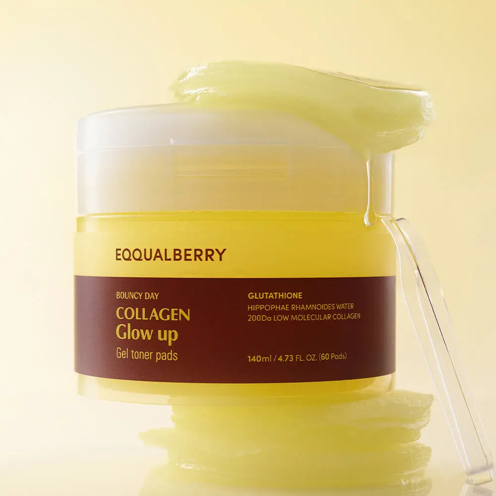 Balinoši spilventiņi ar toniku un kolagēnu EQQUALBERRY Collagen Glow Up Gel Toner Pad