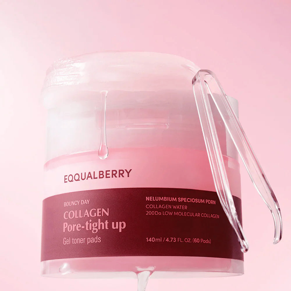 Poras savelkoši kolagēna gēla tonera spilventiņi EQQUALBERRY Collagen Pore-Tight Up Gel Toner Pads