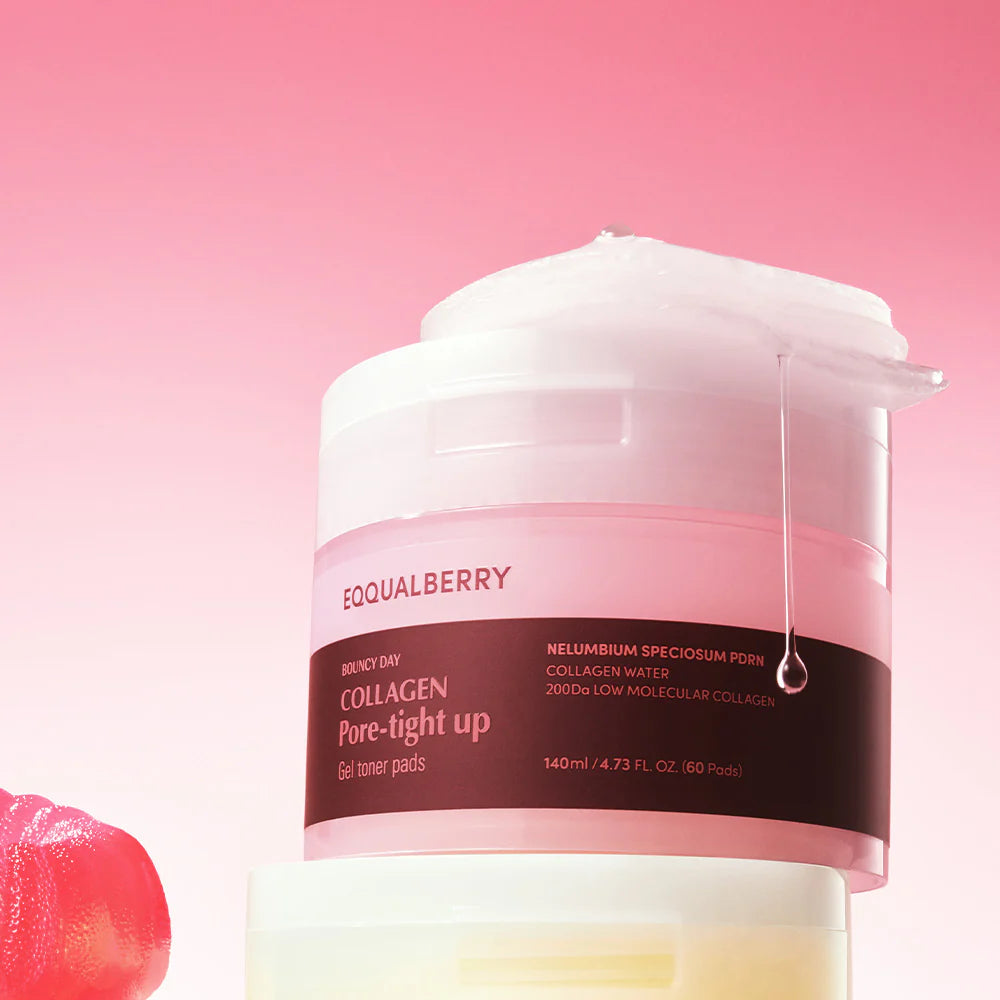 Poras savelkoši kolagēna gēla tonera spilventiņi EQQUALBERRY Collagen Pore-Tight Up Gel Toner Pads