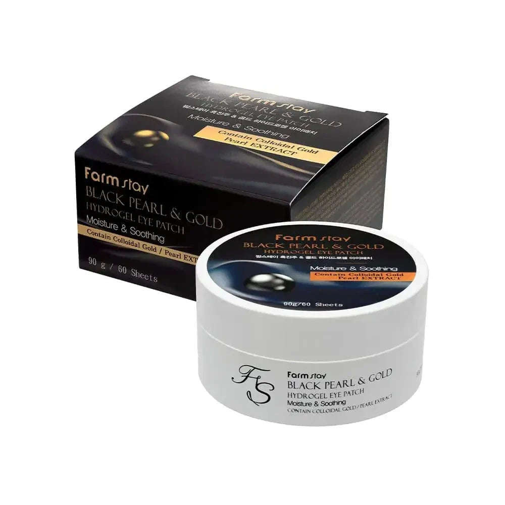 Hidrogela spilventiņi ar zeltu un melnām pērlēm Farmstay Black Pearl & Gold Eye Patches