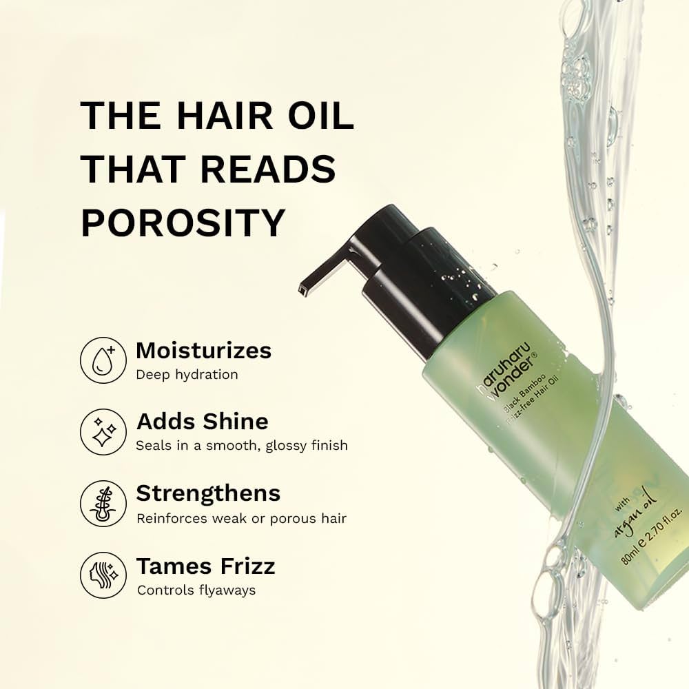 Matu eļļa pret pūkošanos Haruharu Wonder Black Bamboo Frizz-Free Hair Oil