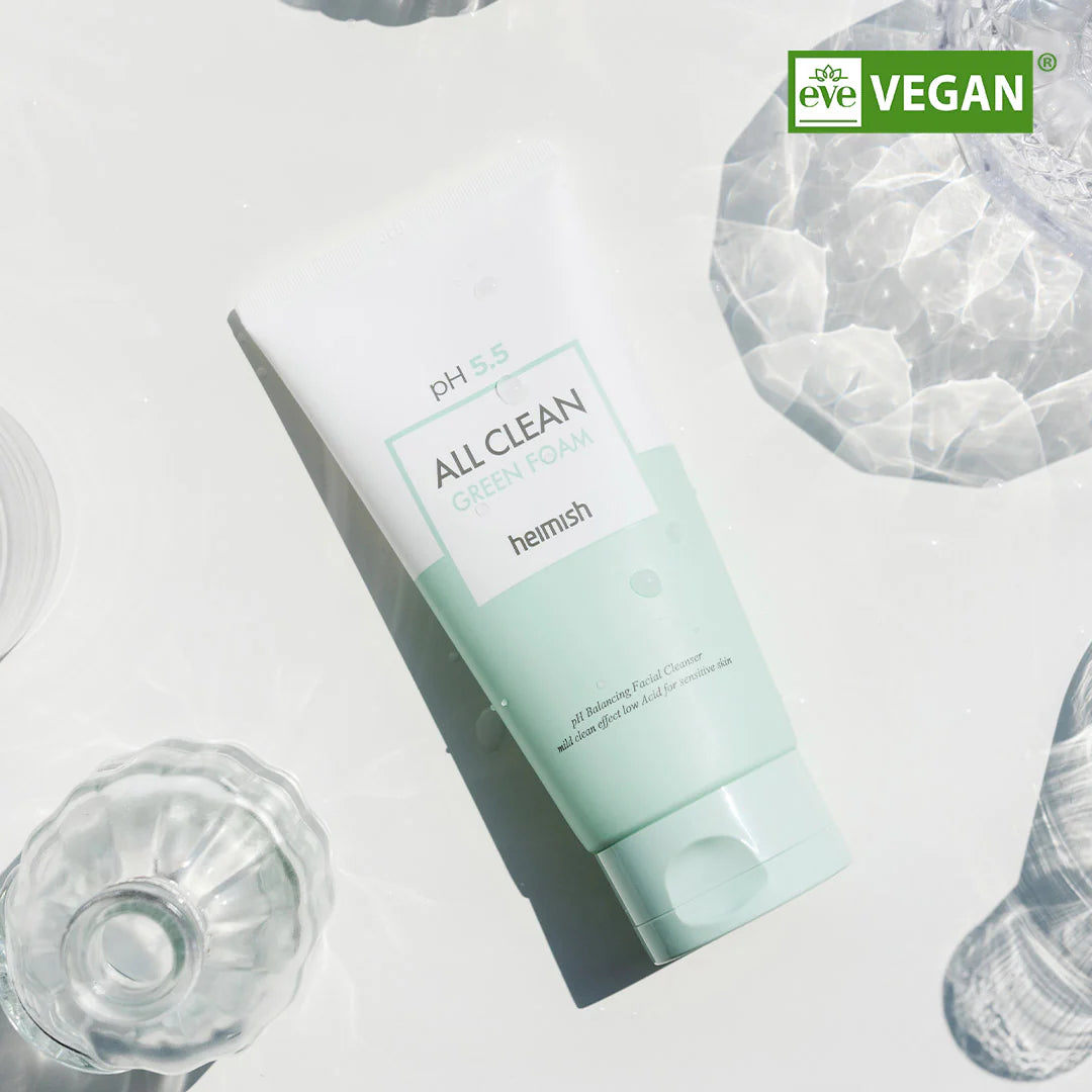Vājskābju gels sejas mazgāšanai jutīgai ādai Heimish pH 5.5 All Clean Green Foam