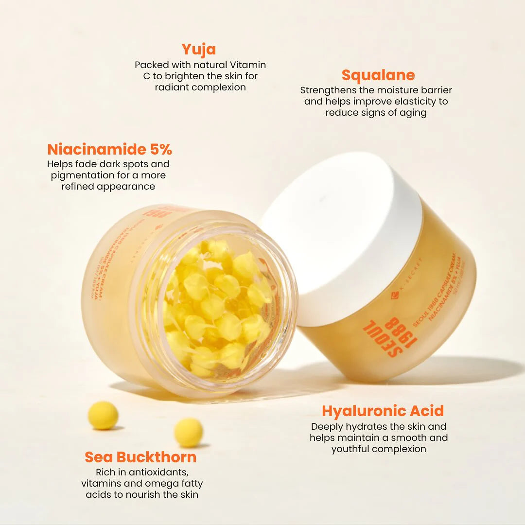 Kapsulu krēms ar niacinamīdu K-SECRET Seoul 1988 Capsule Cream: Niacinamide 5% + Yuja