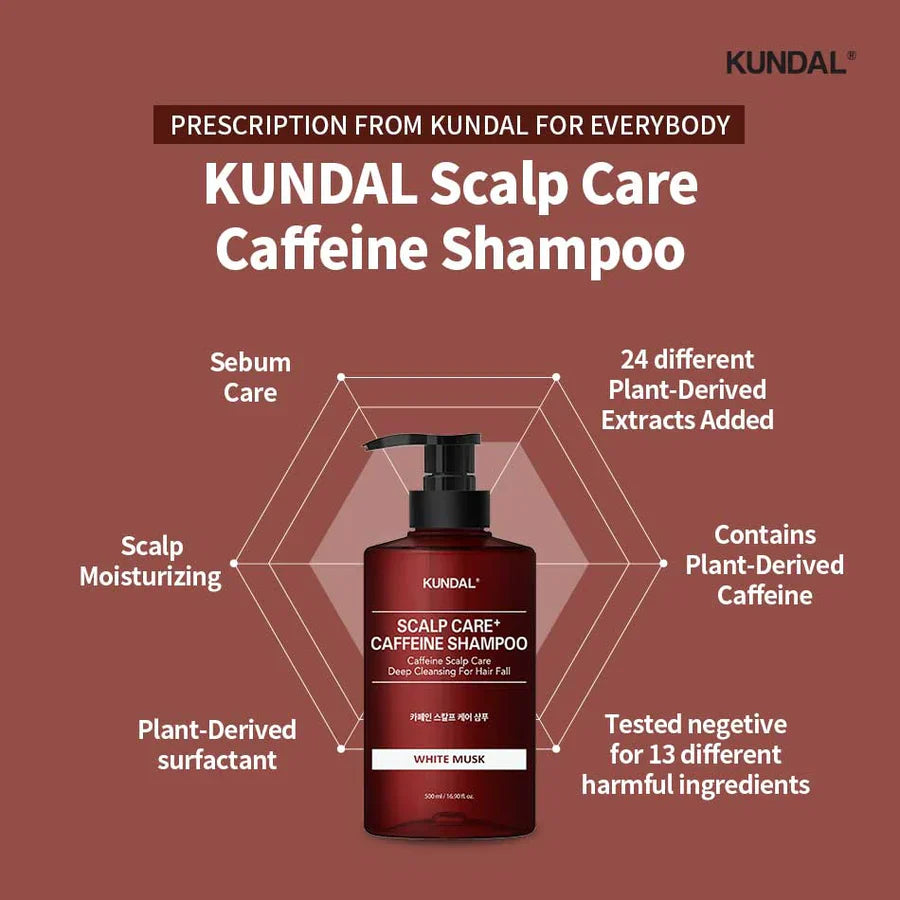 Šampūns matu stiprināšanai Kundal Caffeine Shampoo White Musk