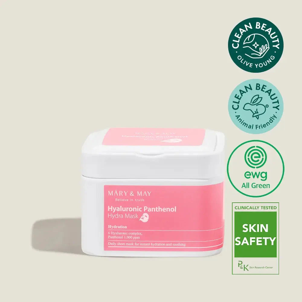 Komplekts lokšņu masku ar pantenolu MARY&MAY HYALURONIC PANTHENOL HYDRA MASK