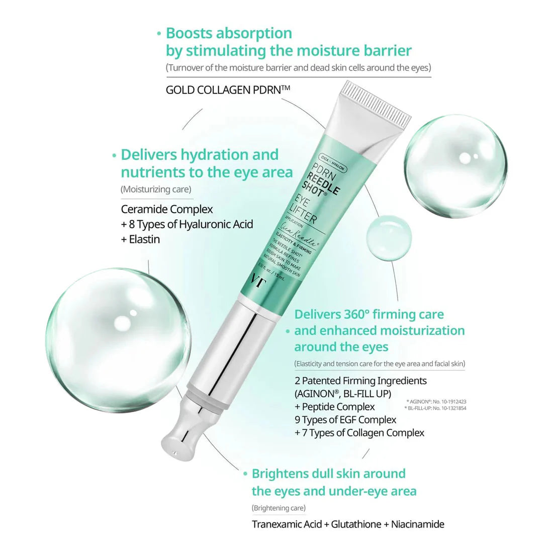 Masāžas krēms acu zonai VT Cosmetics PDRN Reedle Shot Eye Lifter
