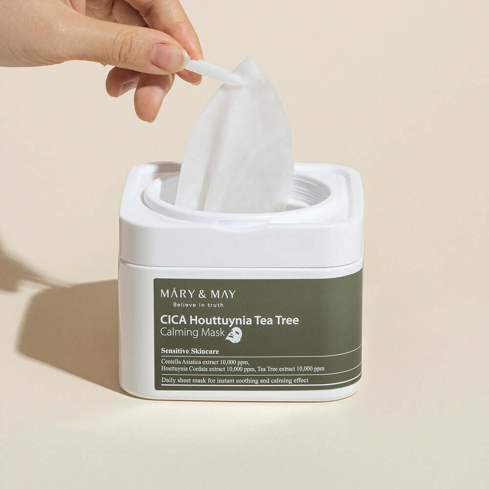 Komplekts masku ar Gotu Kola priekš jūtīgas ādas Mary&May Cica Houttuynia Tea Tree Calming Mask