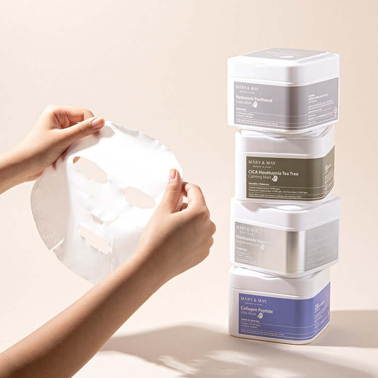 Komplekts masku ar Gotu Kola priekš jūtīgas ādas Mary&May Cica Houttuynia Tea Tree Calming Mask