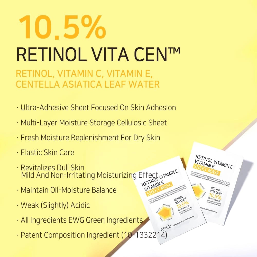 Balinoša sejas maska ar retinolu un vitamīniem APLB Retinol Vitamin C Vitamin E Sheet Mask