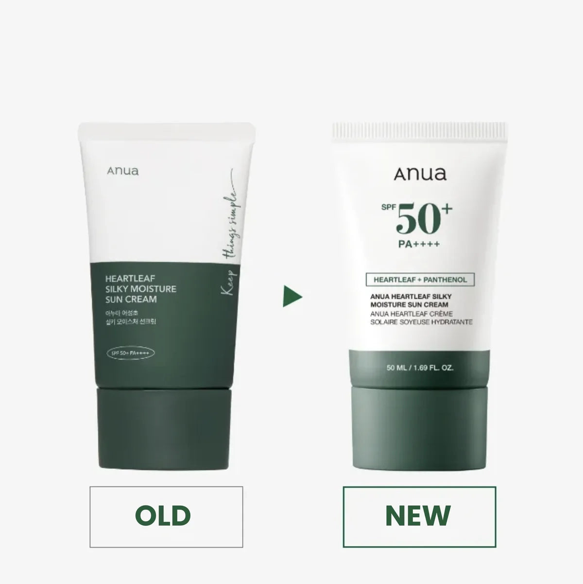 Nomierinošs saules aizsargkrēms ar houtūniju Anua Heartleaf Silky Moisture Sun Cream SPF50+PA++++