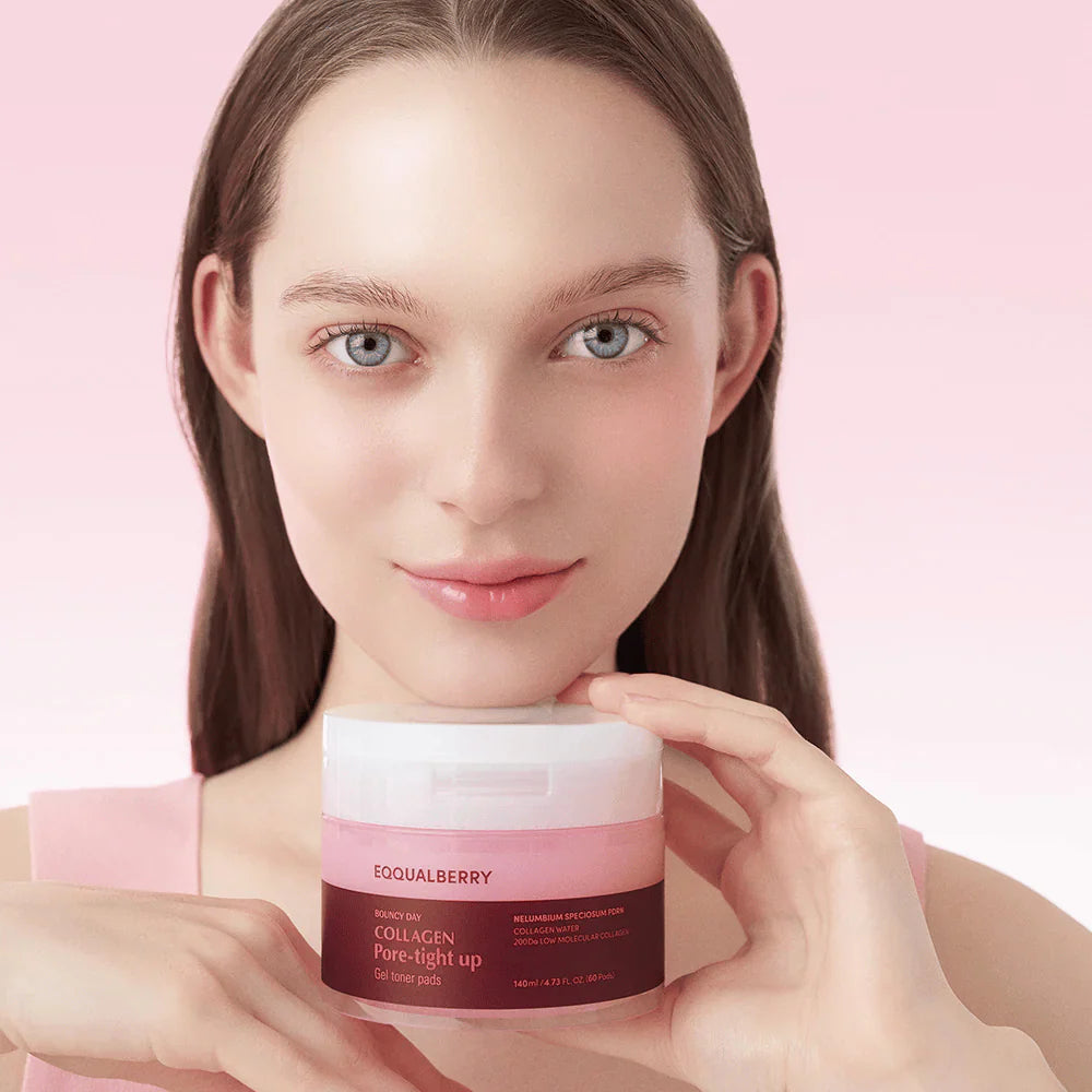 Poras savelkoši kolagēna gēla tonera spilventiņi EQQUALBERRY Collagen Pore-Tight Up Gel Toner Pads
