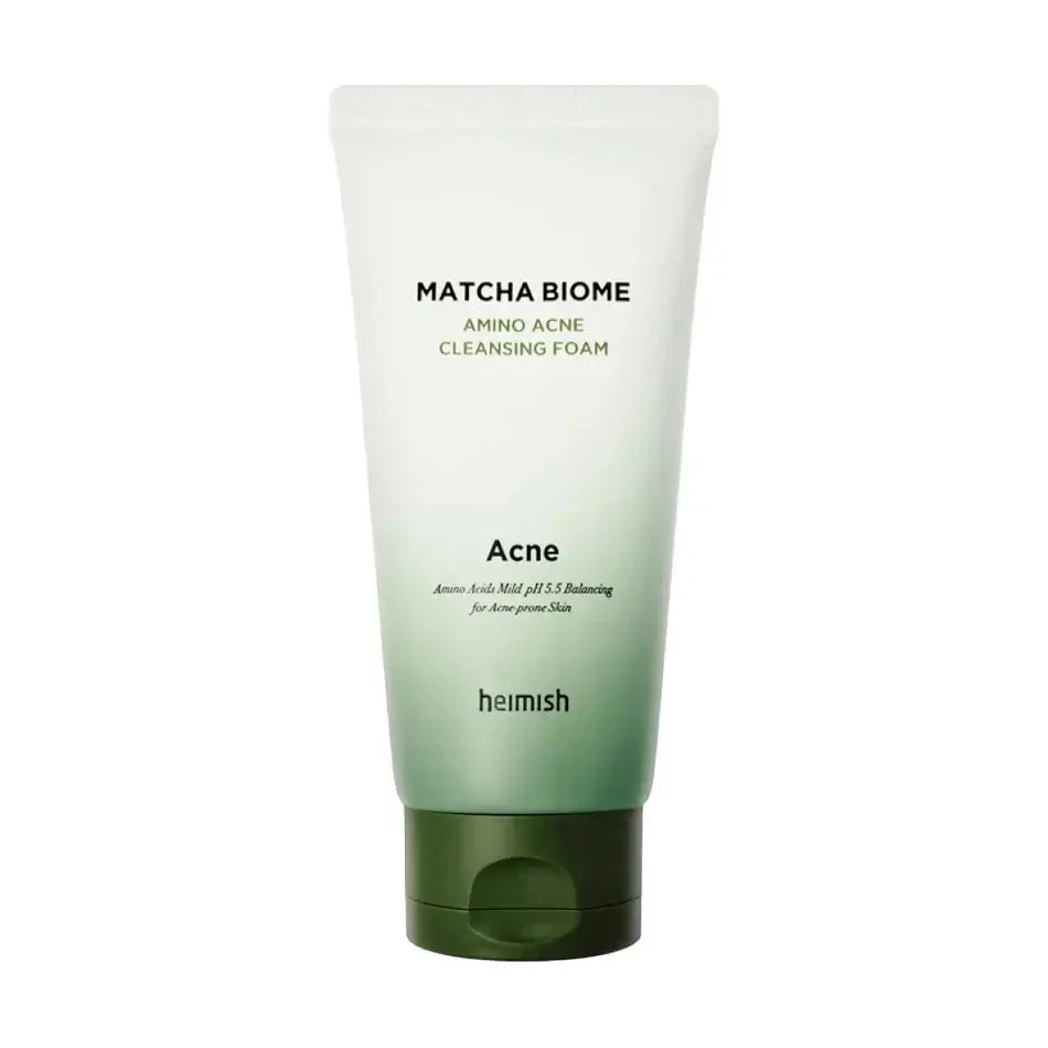 Pretiekaisuma putiņas ar matchu un probiotiķiem Heimish Matcha Biome Amino Acne Cleansing Foam