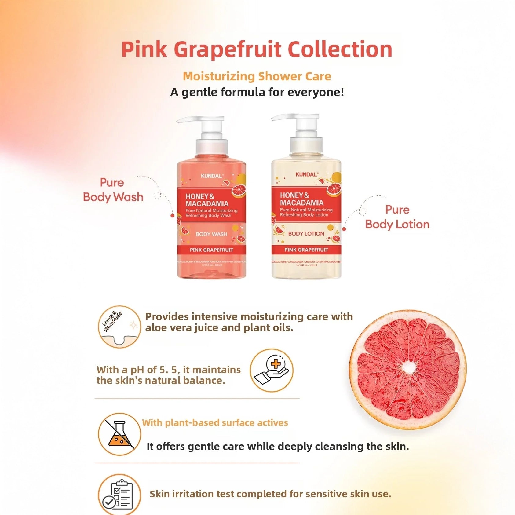 Ķermeņa kopšanas komplekts KUNDAL Honey & Macadamia Body Wash & Lotion Duo Pink Grapefruit Edition