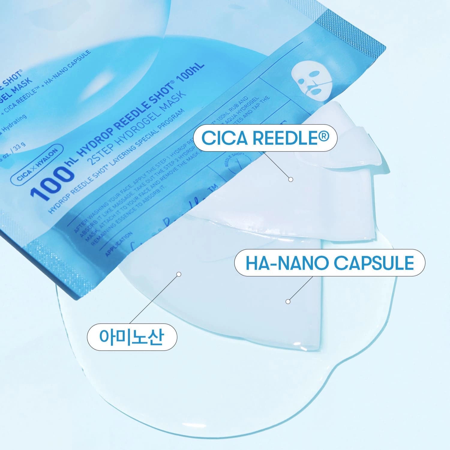 Mitrinoša hidrogela maska ar mikroadatām VT Cosmetics Hydrop HL Reedle Shot 100 2Step Hydrogel Mask
