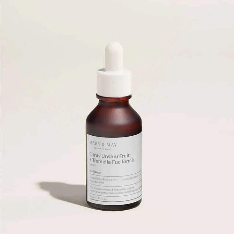 Mitrinošs serums pigmentācijas plankumu novēršanai Mary&May Citrus Unshiu Fruit + Tremella Fuciformis Serum